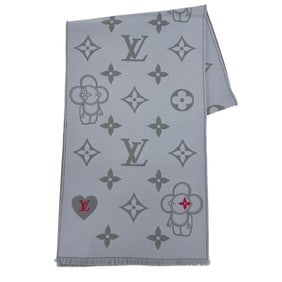 LOUIS VUITTON Louis Vuitton Vivienne Scarf CVD M79124 Gray Wool Monogram Scarf/Stole for Men and