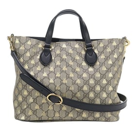 GUCCI GG Supreme Bee Tote Bag GU90386 473887 2-Way Women's Beige