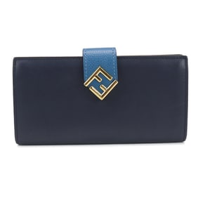 FENDI Continental Wallet with FF Diamonds, 8M0492, Navy Blue, Bi-fold Coin Pocket