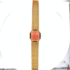 PIAGET 18K Yellow Gold Coral & Onyx Watch