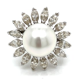 18K White Gold South Sea Pearl & Diamond Ring