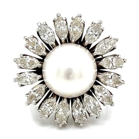 Platinum South Sea Pearl & Diamond Ring