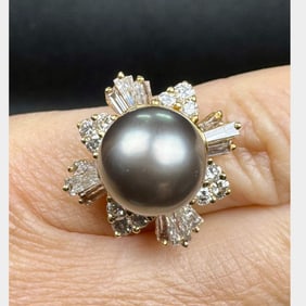 18K Yellow Gold South Sea Pearl & Diamond Ring