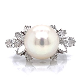 1960’s 18K White Gold 1.70 Ct. Diamond & Pearl RIng