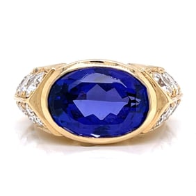 18K Yellow Gold Tanzanite & Diamond Ring