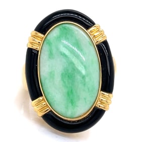 18K Yellow Gold Jade & Onyx Ring