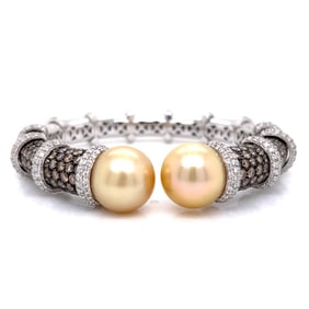 18K White Gold South Sea Pearl & Diamond Bangle