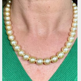 18K Yellow Gold Golden South Sea Pearl & Diamond Necklace