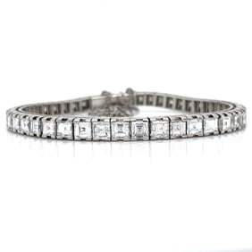 Art Deco Platinum 13.00 Ct. Ascher-cut Diamond Tennis Bracelet