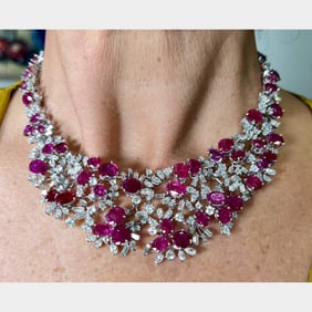 MEISTER 1950’s Platinum Burma No-heat Ruby & Diamond Necklace