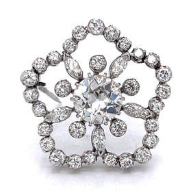 Art Deco 18K White Gold 4.85 Ct. Diamond Brooch