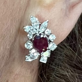 18K White Gold Ruby & Diamond Earrings