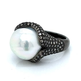 18K Blackened Gold South Sea Pearl & Diamond Ring