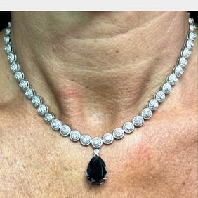 JUDITH RIPKA 18K White Gold GIA Certified 10.95 Black Diamond Necklace