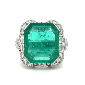 Art Deco Platinum Colombian Emerald & Diamond Ring