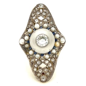 18K & Platinum Diamond & Natural Pearl Ring