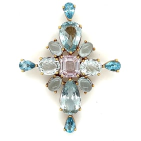 1960's 18K Yellow Gold Aquamarine & Kunzite Pendant