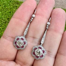 Platinum Ruby & Diamond Earrings