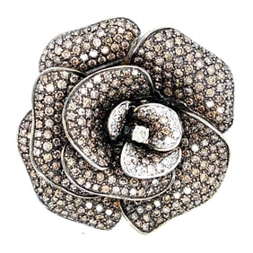 18K Yellow Gold Diamond Flower Brooch/Pendant