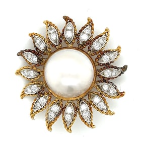 18K Yellow Gold Mabe Pearl & Diamond Brooch