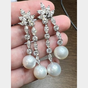 18K White Gold South Sea Pearl & Diamond Chandelier Earrings