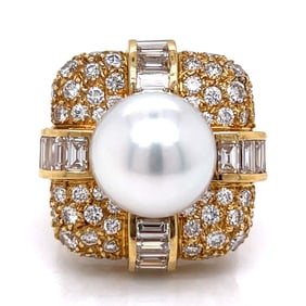 18K Yellow Gold South Sea Pearl & Diamond Ring