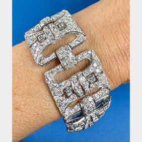 FRENCH Art Deco Platinum 52.00 Ct. Diamond Bracelet