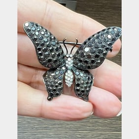 Alopa 18K White Gold Black Diamond Butterfly Brooch