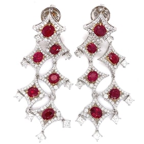 18K White Gold Certified Burma Ruby & Diamond Earrings