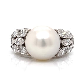 18K White Gold South Sea Pearl and Diamond Ring