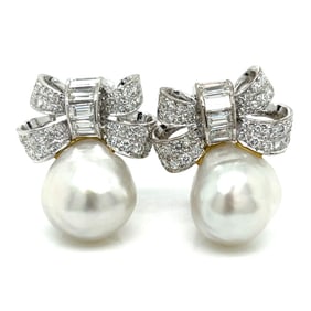 TRIO 18K White Gold South Sea Pearl & Diamond Earrings