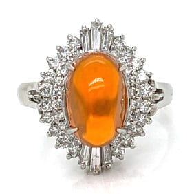 Platinum Mexican Fire Opal & Diamond Ring