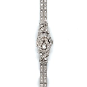 Art Deco Bulova 14K White Gold Ladies Cocktail Watch
