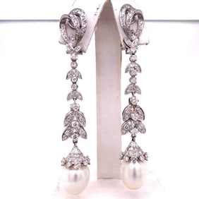 7.75 Ct Diamond & South Sea Pearl Chandelier Earrings