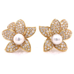8.25 Ct Diamond & South Sea Pearl Flower Earrings