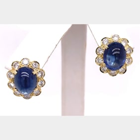 18K Yellow Gold Sapphire & Diamond Earrings