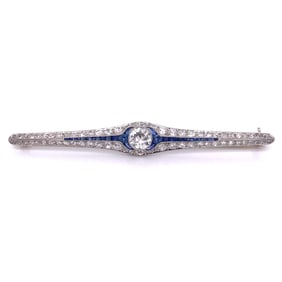 5.55 Ct Diamond & Sapphire Art Deco Pin