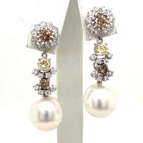 18K White Gold South Sea Pearl & Diamond Earrings