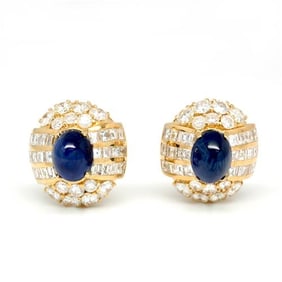 18K Yellow Gold GIA Certified Ceylon Sapphire & Diamond Earrings