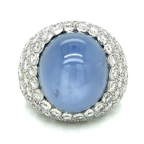 Platinum 40.00 Ct. Star Sapphire & Diamond Ring