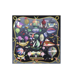 Hermes Hermès Carre 90 Large Scarf, Les Folies Du Ciel (Madness of the Sky), 100% Silk, Dark Gray,