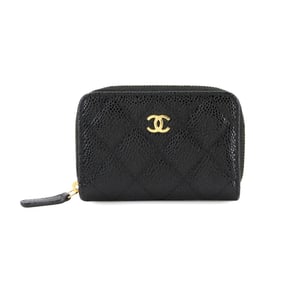 CHANEL Matelasse Coin Case, Caviar Leather, Black with Coco Mark and Gold Hardware, AP0216