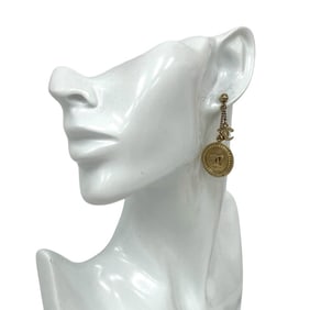 CHANEL Vintage Coco Mark Coin Motif Earrings for Women, Gold, 18043