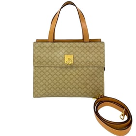 CELINE Macadam Blason Triomphe Pattern Logo Ring Hardware Leather 2-Way Handbag/Shoulder Bag Beige