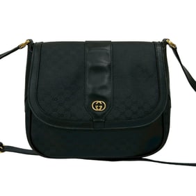 GUCCI Old Gucci Micro GG Logo Pattern Metal Hardware Leather Mini Shoulder Bag Pochette Black 804-8