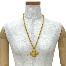 CHANEL Vintage Coco Mark Cross Motif Necklace Pendant Choker Gold 29044