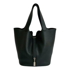 C Stamped HERMES Picotin Lock MM Taurillon Clemence Leather Handbag/Tote Bag Black 622-2