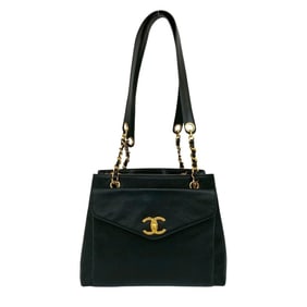 CHANEL Coco Mark Caviar Leather Chain Tote Bag/Semi Shoulder Bag 55549