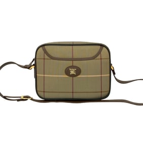 Burberry's Vintage Nova Check Shadow Horse Logo Canvas and Leather Shoulder Bag, Brown, 32948