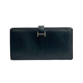C engraved HERMES logo hardware, Bearn soufflé leather bifold long wallet in black, td-92